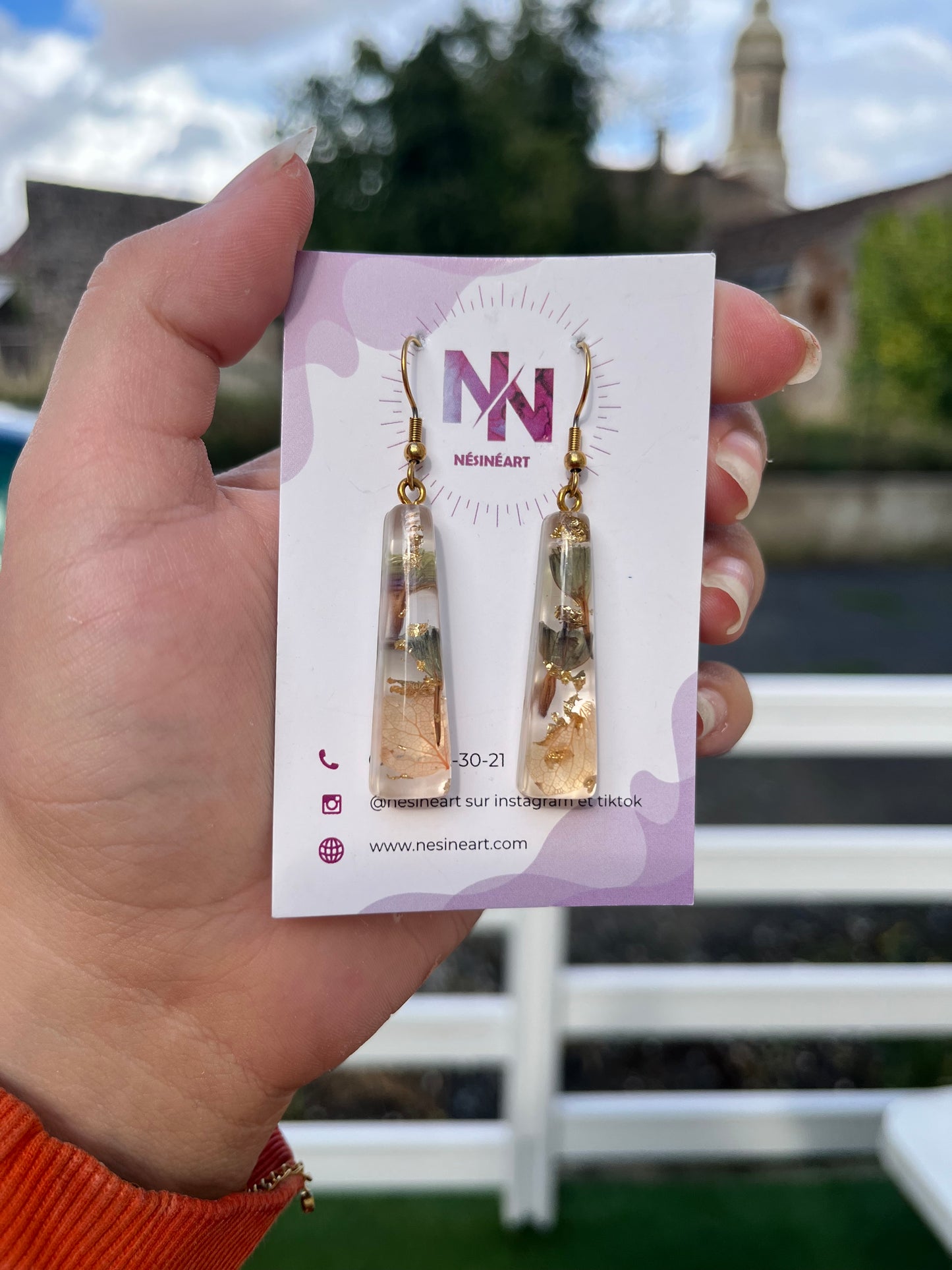Boucle d’oreille fleurs séchées modèle « pyrande »
