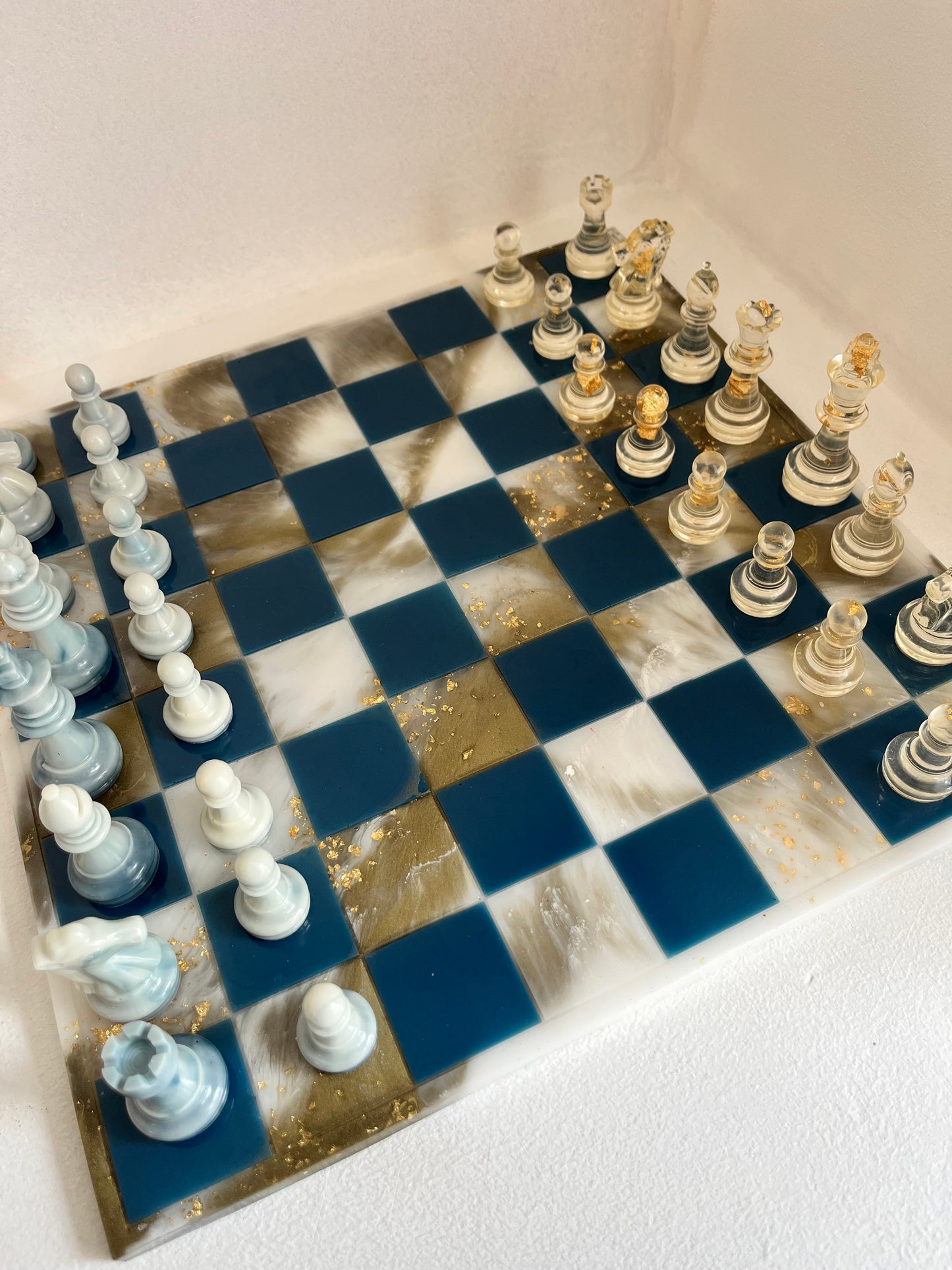 Jeu d’échec marbré bleu or