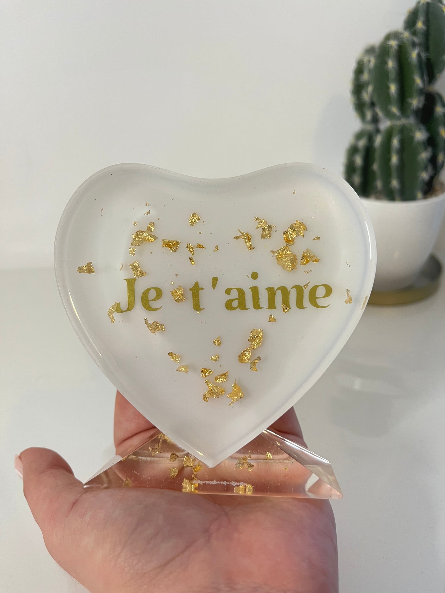 Cœur sur socle blanc « Je t’aime » petit format