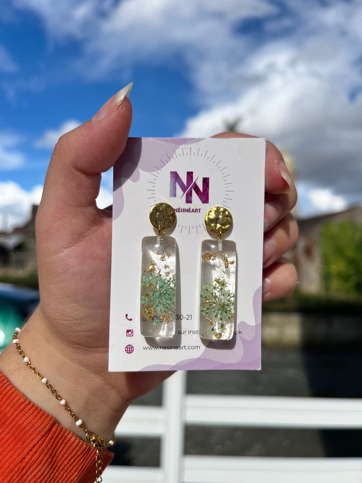 Boucle d’oreille fleurs séchées modèle « Rectangulaire»
