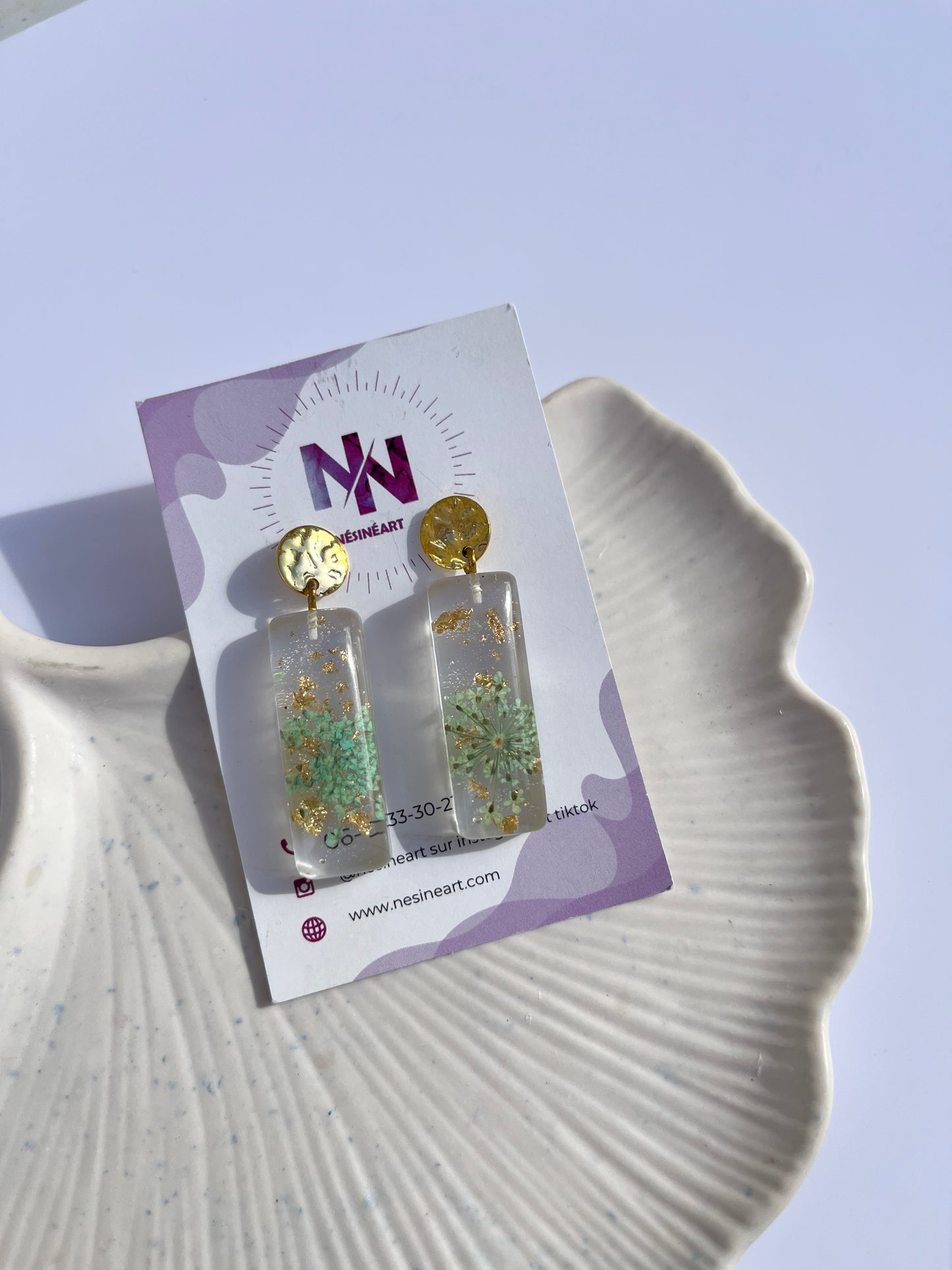 Boucle d’oreille fleurs séchées modèle « Rectangulaire»