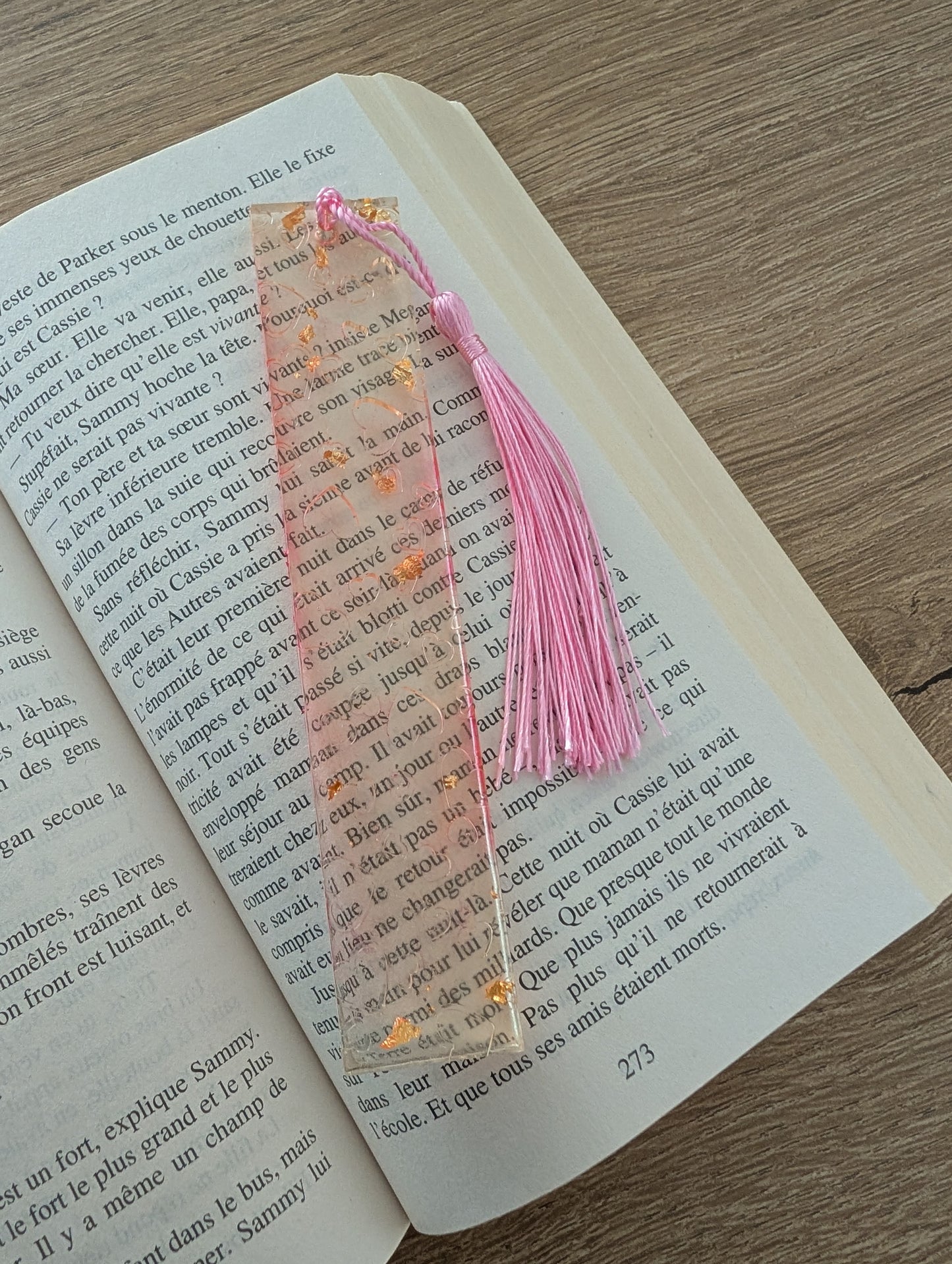 Marque page coeur rose