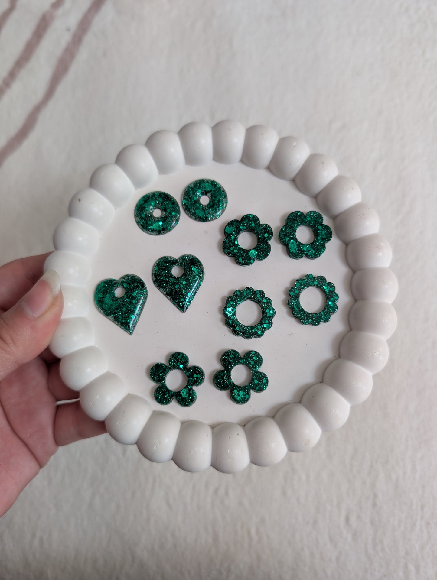 Pampille verte à paillettes