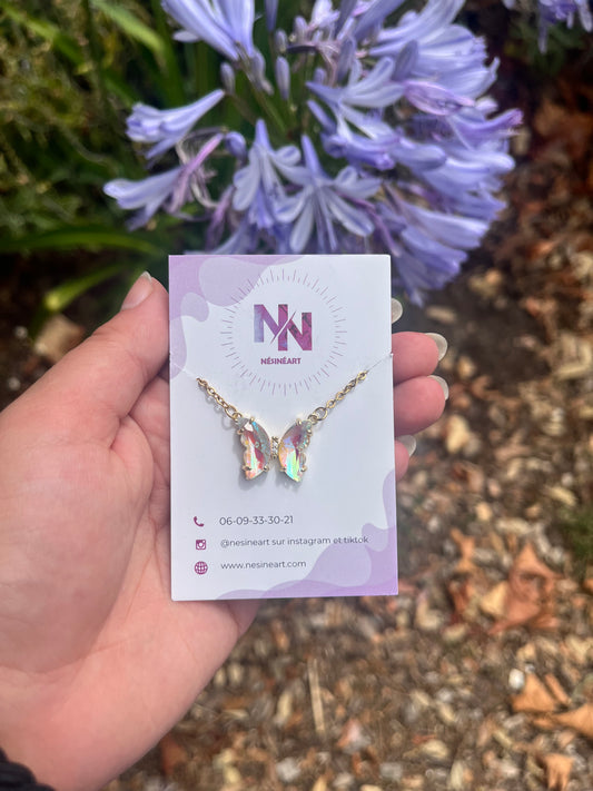Collier papillon holographique blanc