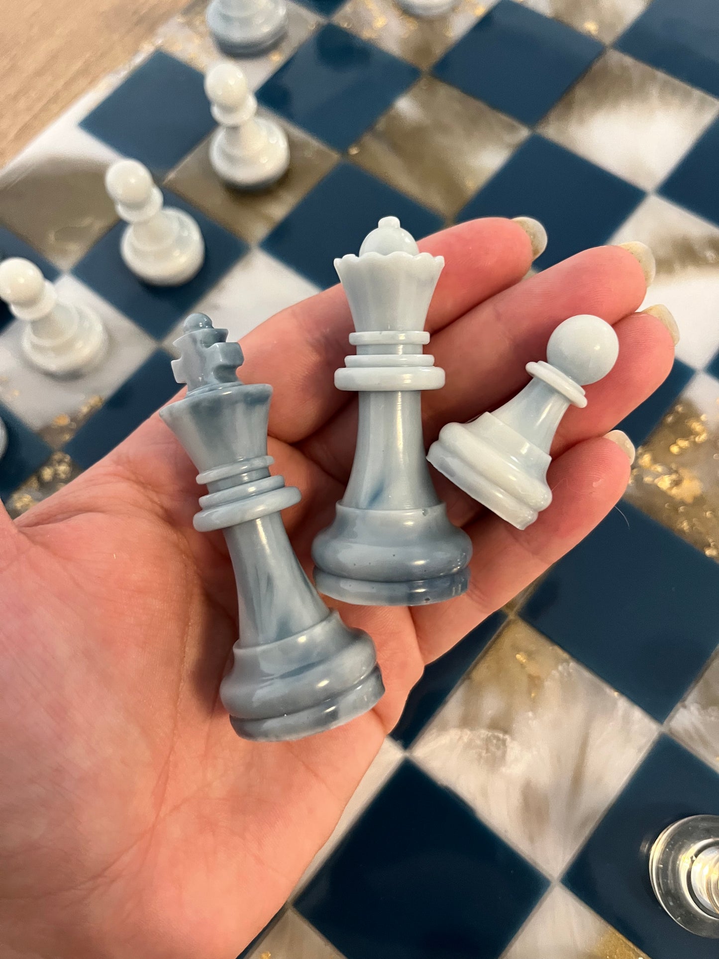 Jeu d’échec marbré bleu or