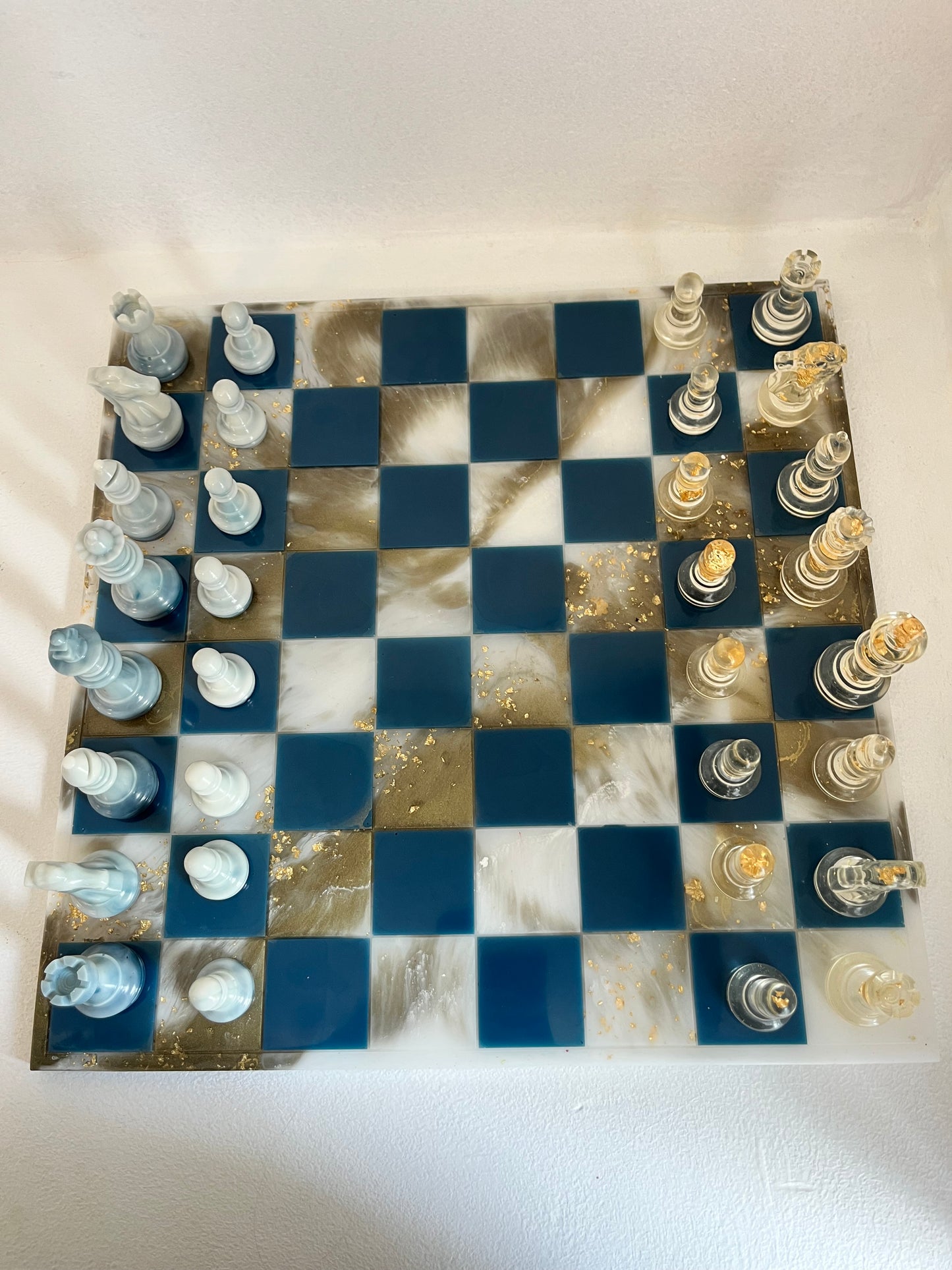 Jeu d’échec marbré bleu or
