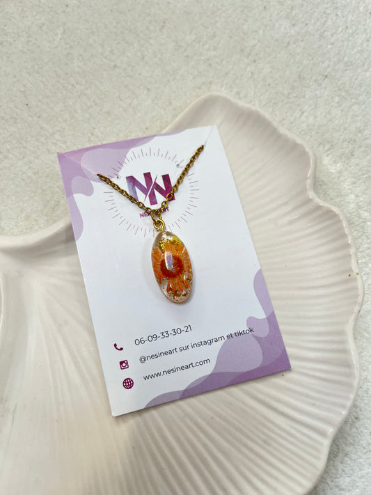 Collier fleur séchée « souci orange »