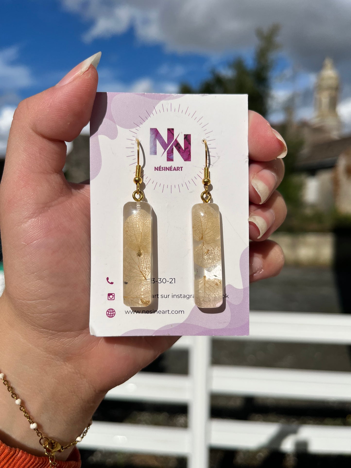 Boucle d’oreille fleurs séchées modèle « allongé »