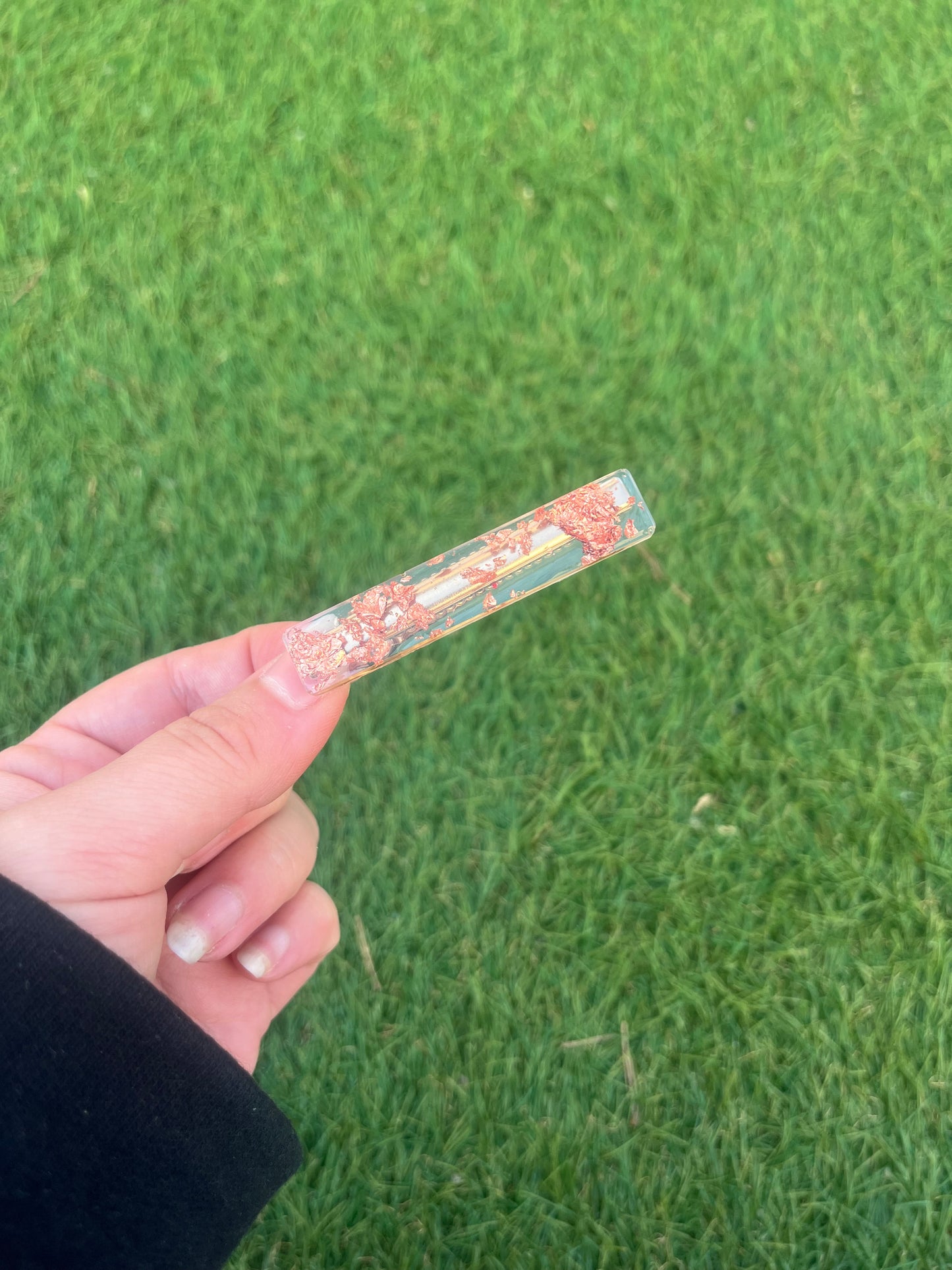 Barrette transparente feuille cuivré