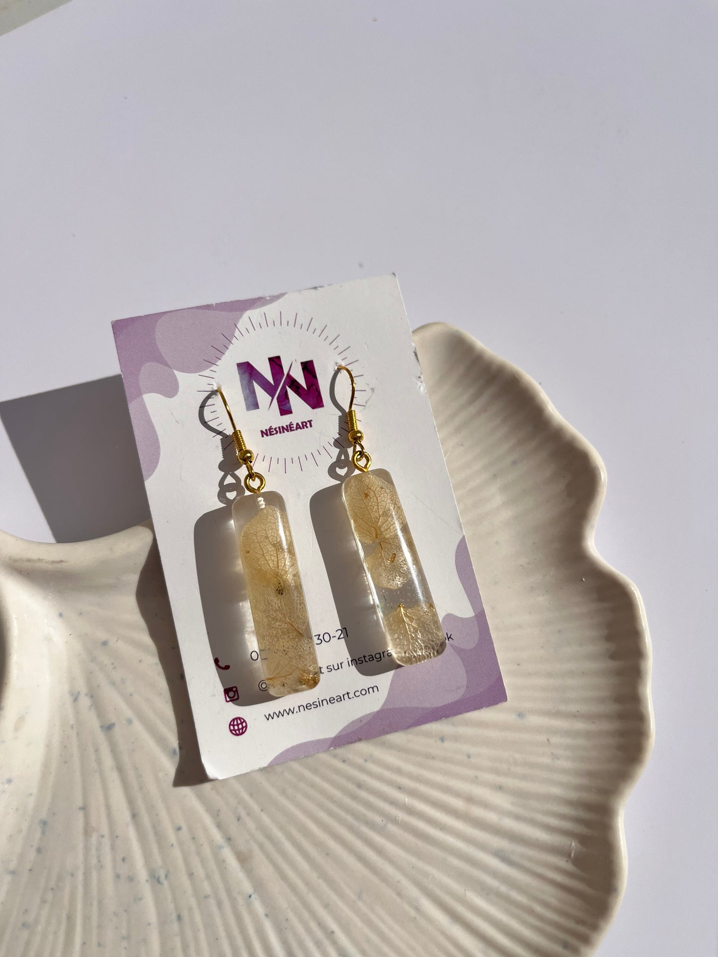 Boucle d’oreille fleurs séchées modèle « allongé »