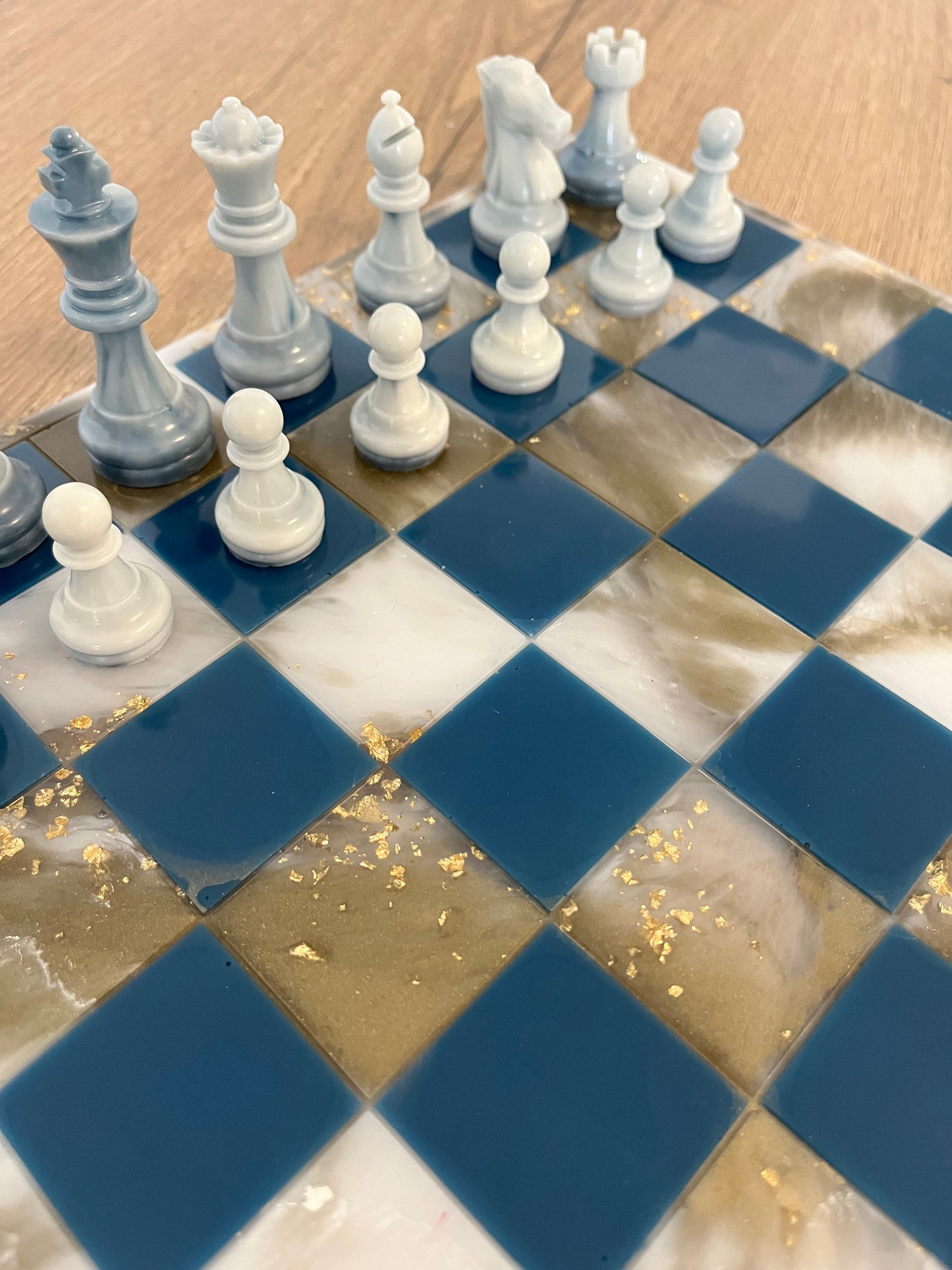 Jeu d’échec marbré bleu or