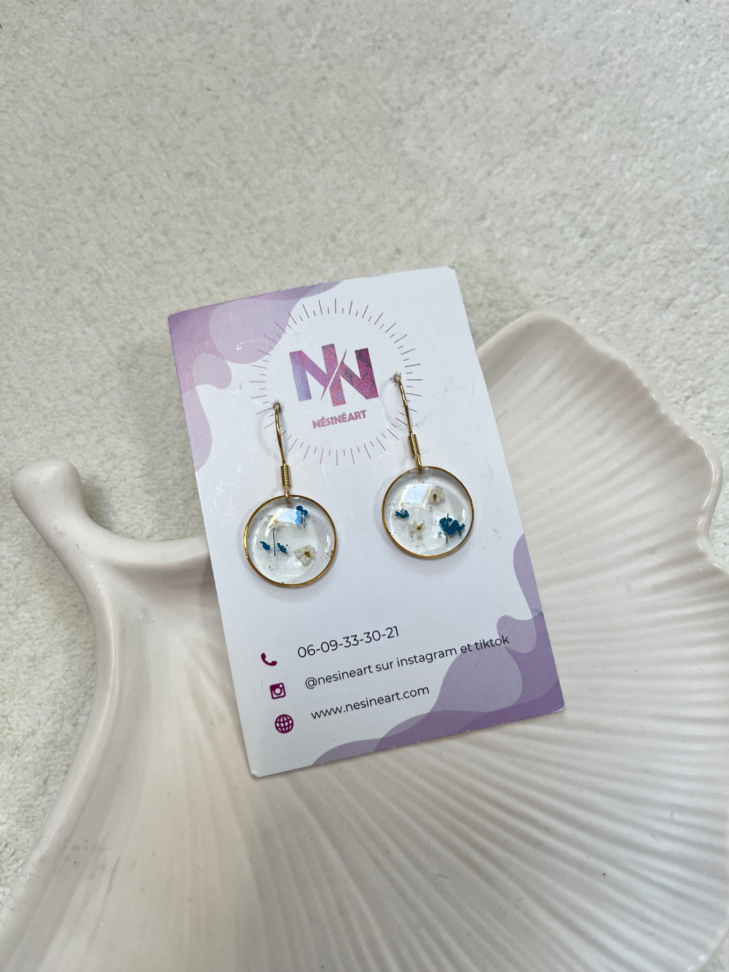 Boucle d’oreille fleurs séchées modèle « ronde »