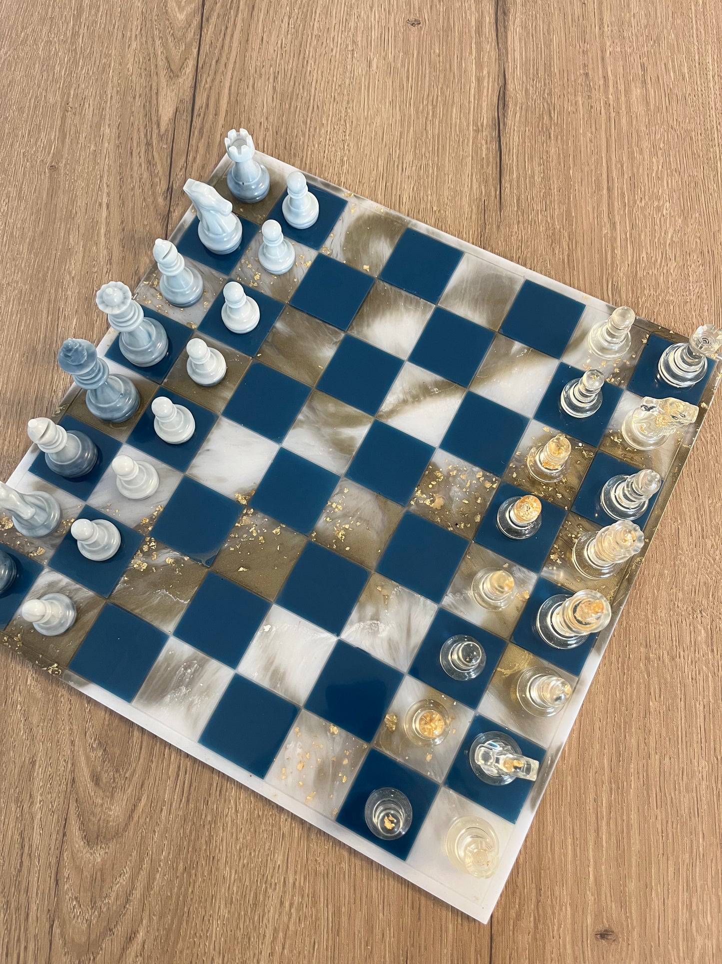 Jeu d’échec marbré bleu or
