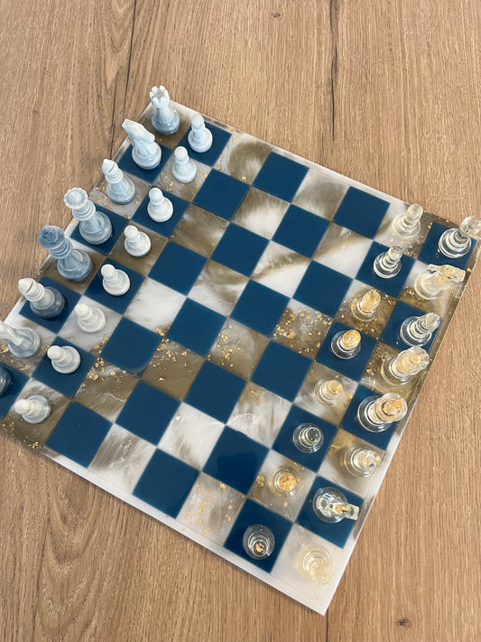 Jeu d’échec marbré bleu or
