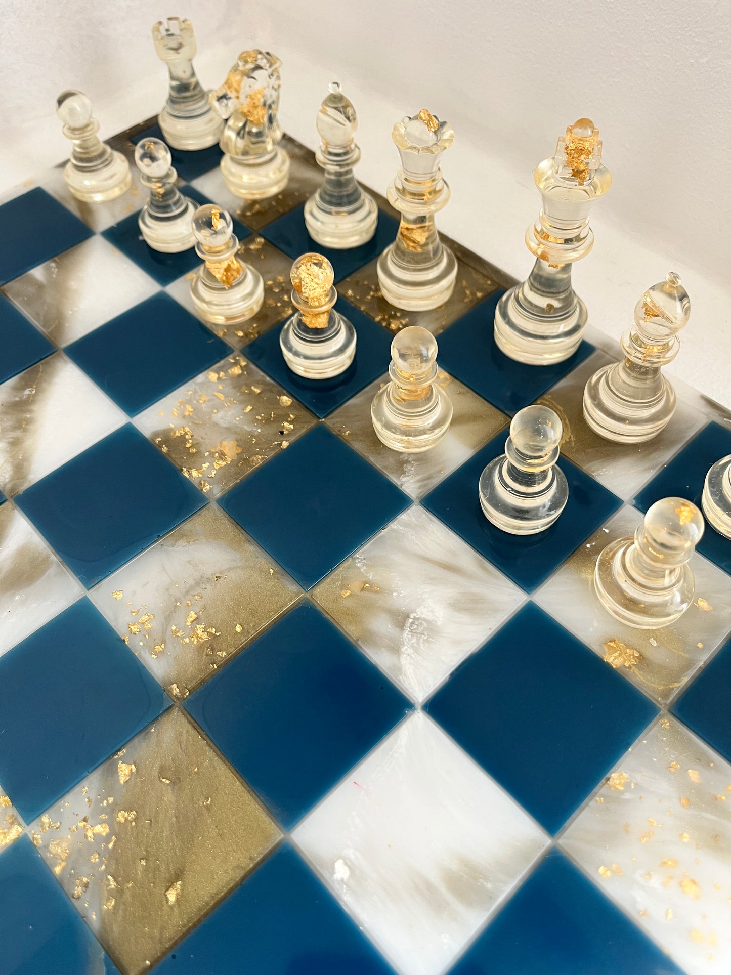Jeu d’échec marbré bleu or