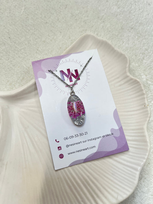 Collier fleur séchée « ammi fushia »