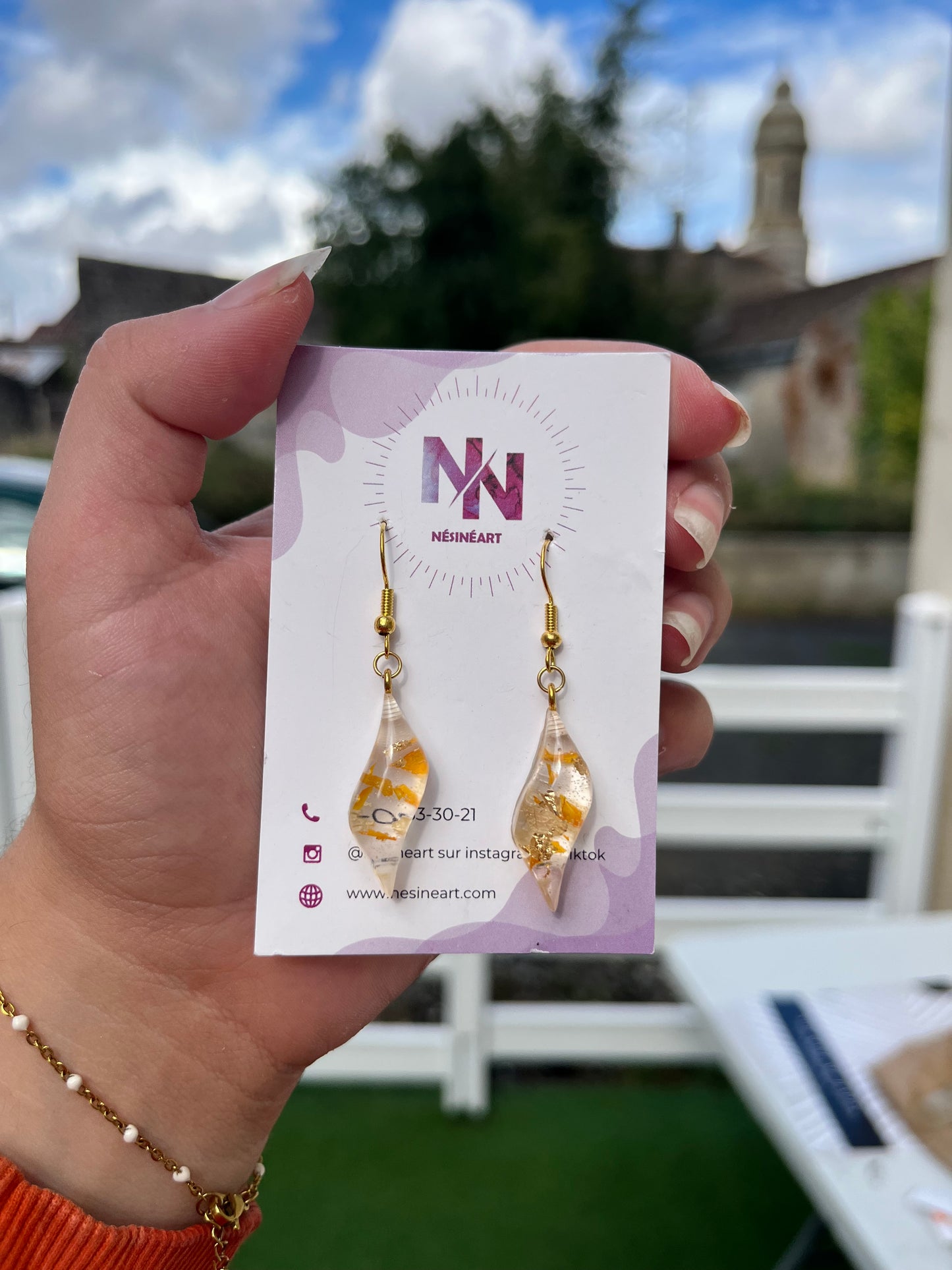 Boucle d’oreille fleurs séchées modèle « losange »
