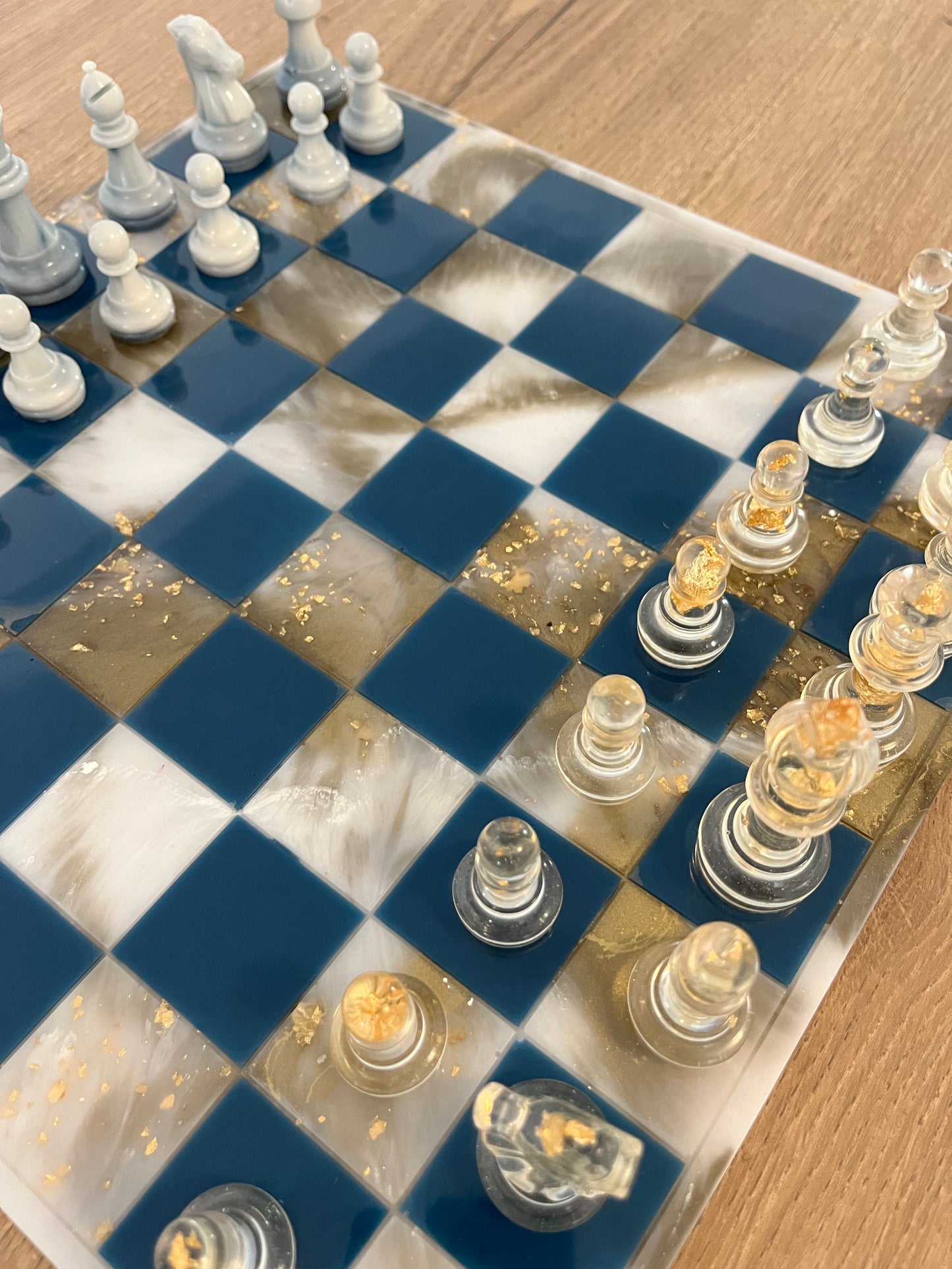 Jeu d’échec marbré bleu or