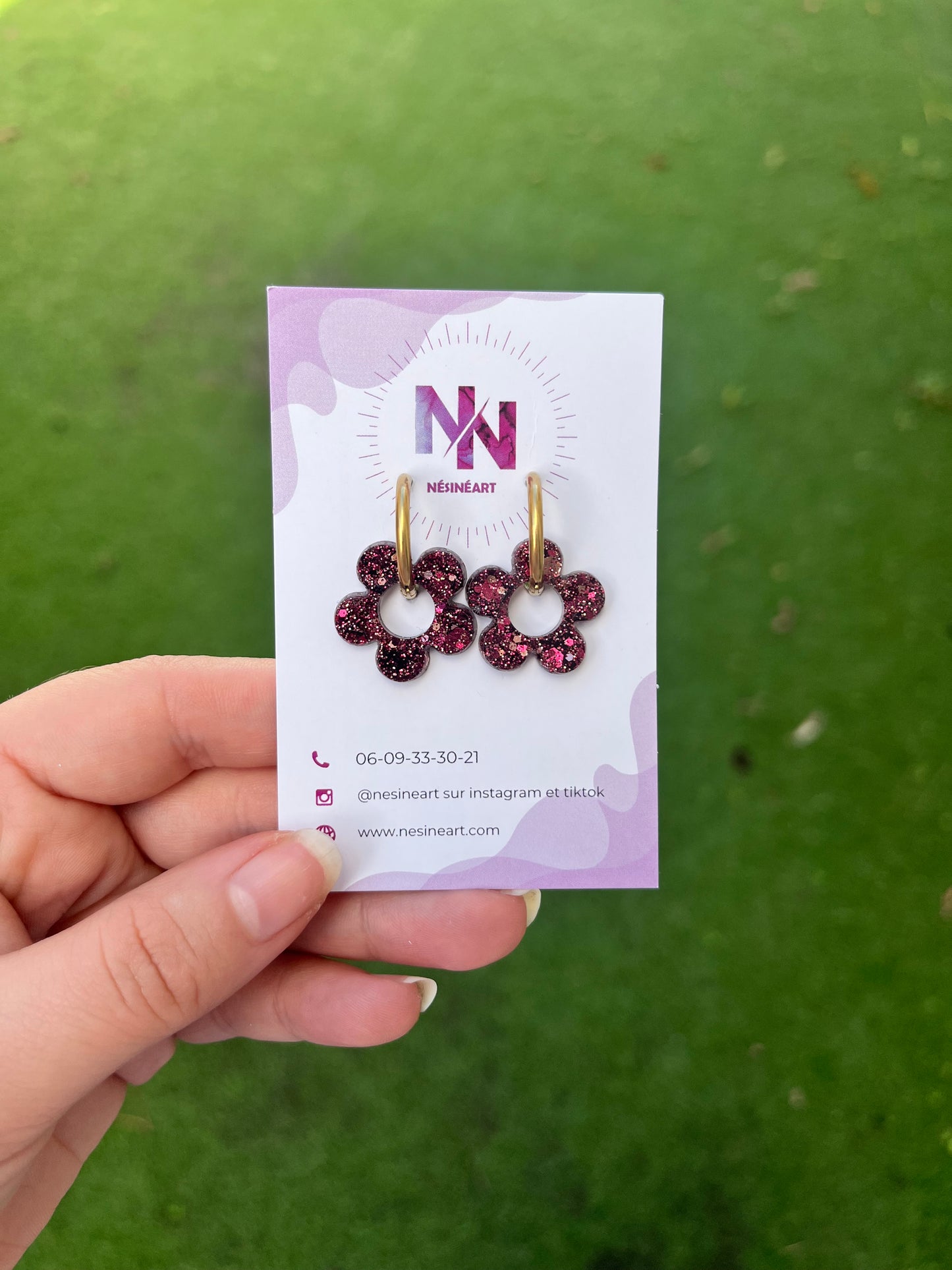 Pampille rose bordeaux à paillettes