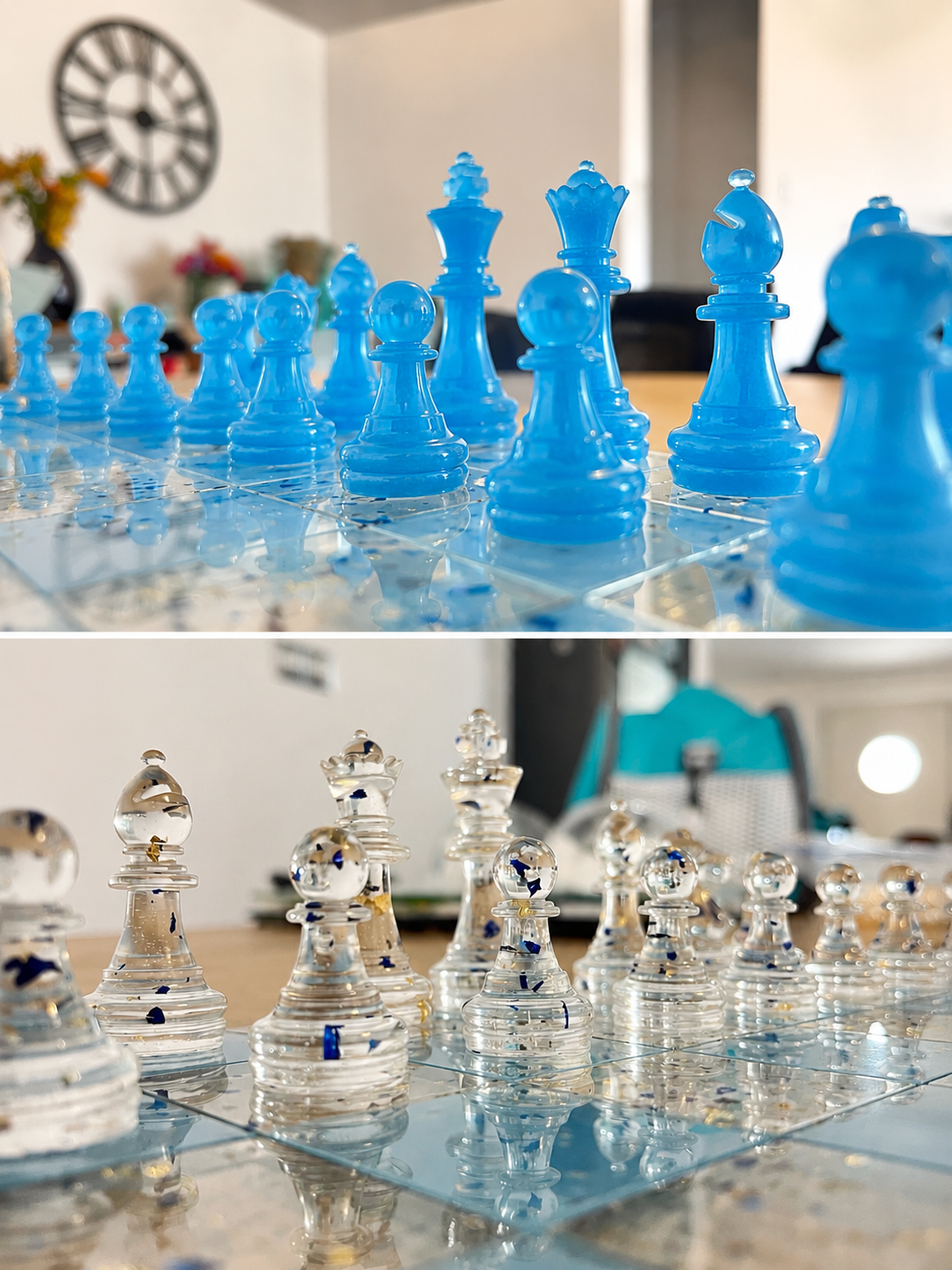 Jeu d’échec bleu clair