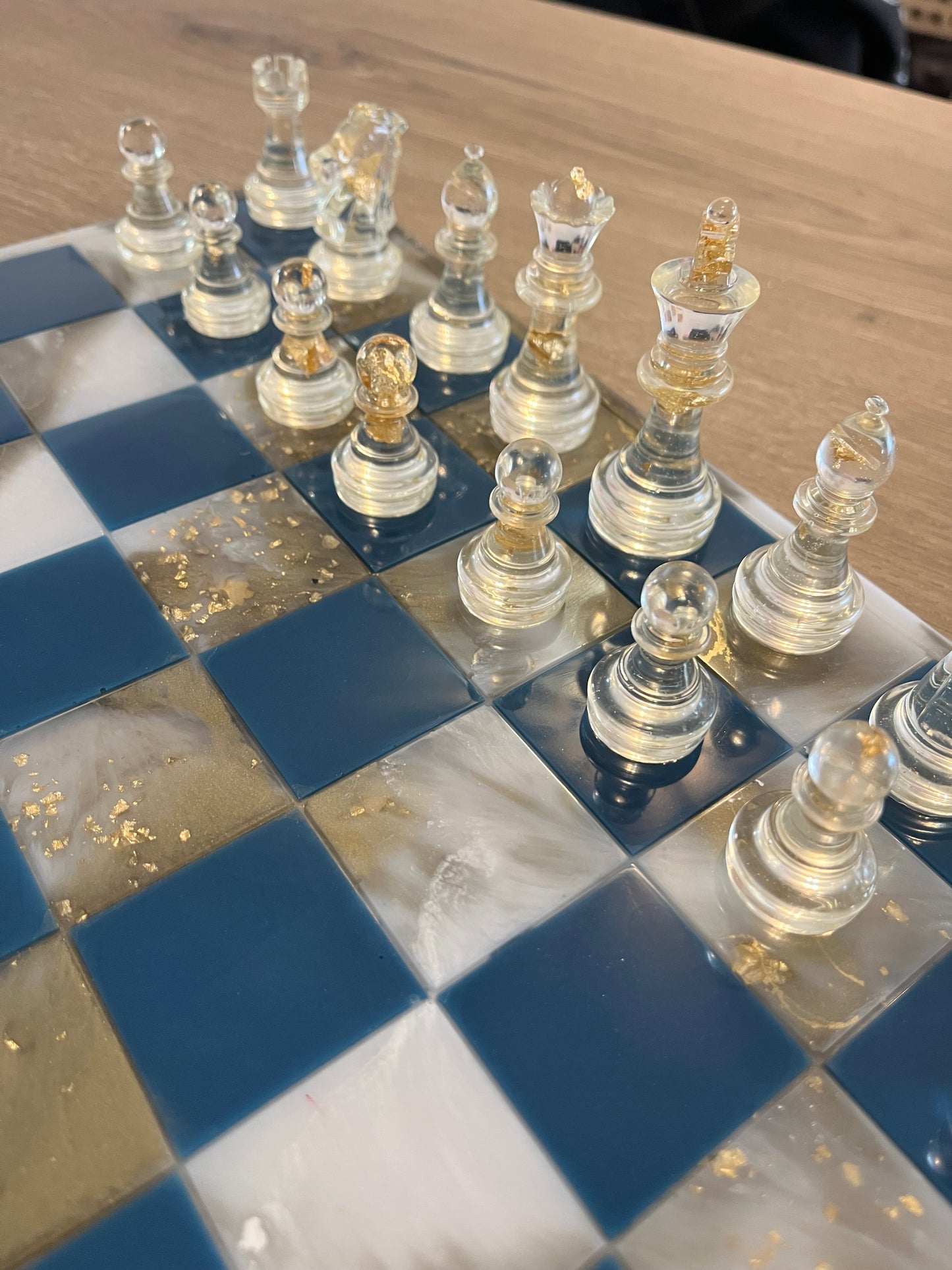 Jeu d’échec marbré bleu or