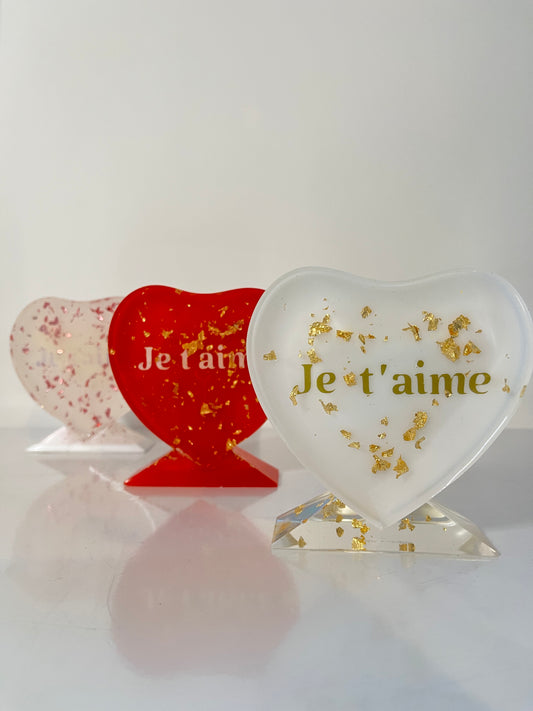 Cœur sur socle blanc « Je t’aime » petit format