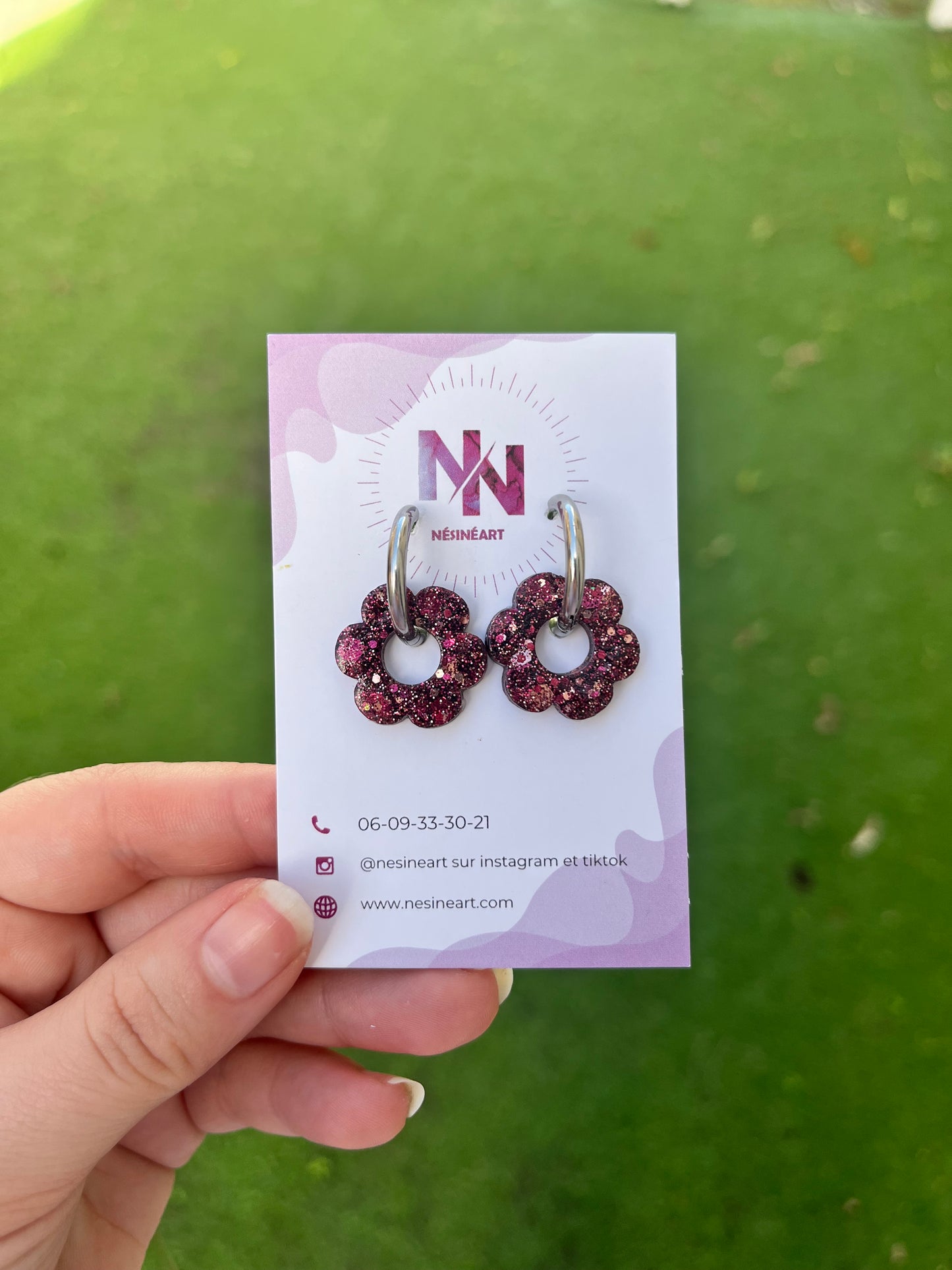 Pampille rose bordeaux à paillettes