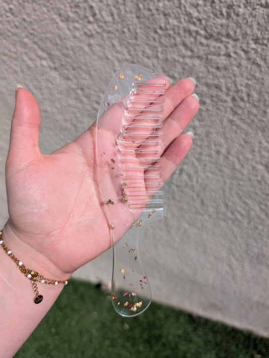 Peigne feuille d'or et rose